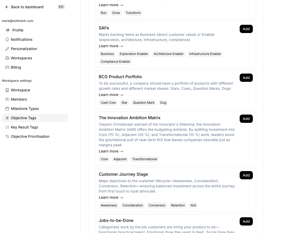 Objective Tagging Frameworks