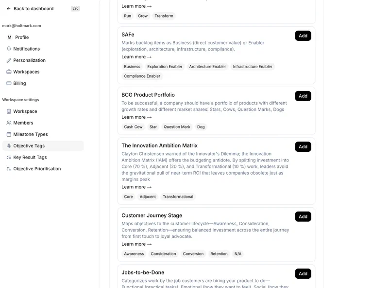 Objective Tagging Frameworks