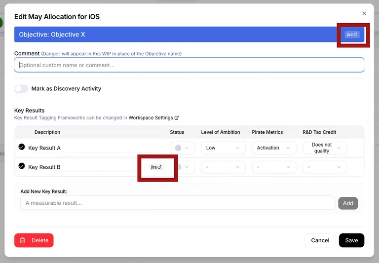 Allocation Modal with JIRA Links