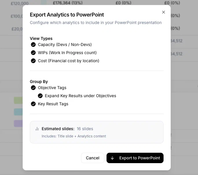 Export Modal Configuration