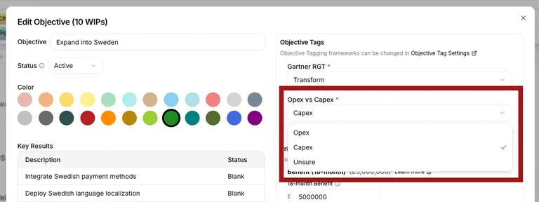 Tagging an Objective as Opex, Capex, or Unsure