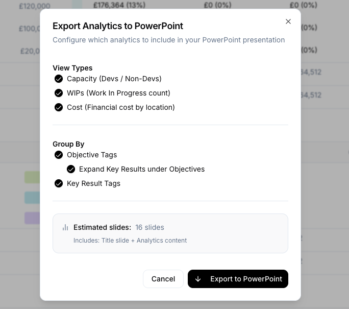 Export Modal Configuration