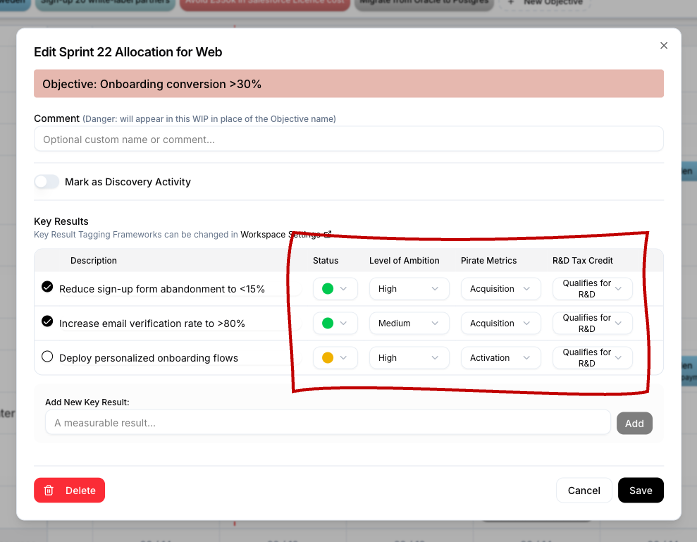 Key Result Tagging in RoadmapOne